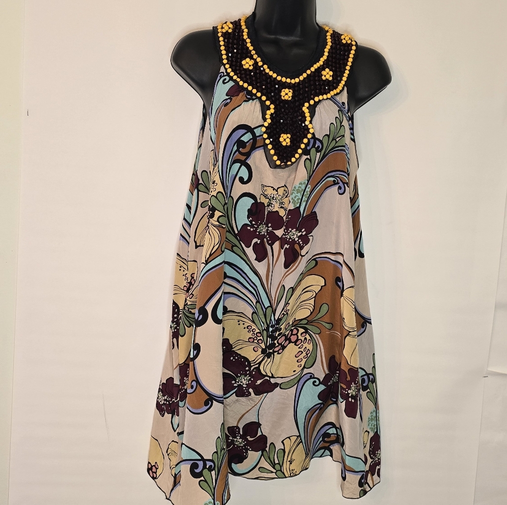 Valentino Multicolor Silk Print Cocktail High Neck Halter Dress Size 6